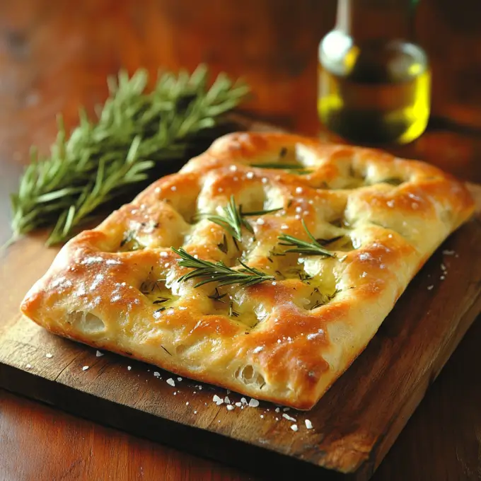 Freshly baked sourdough discard focaccia recipe with rosemary and sea salt.