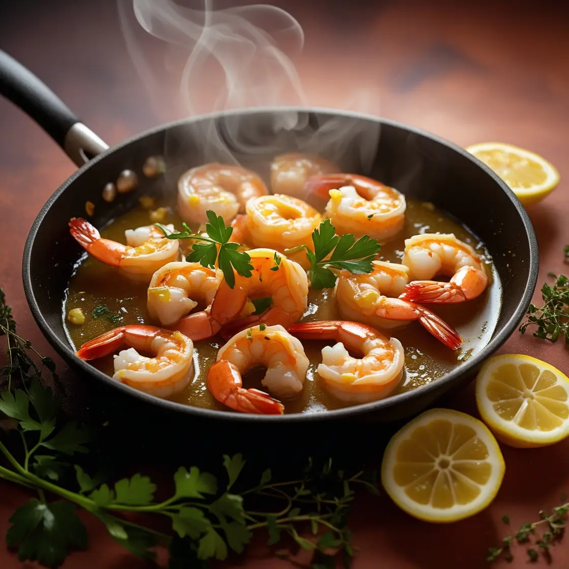 Cooking Shrimp in Garlic Butter Cooking garlic butter shrimp in skillet