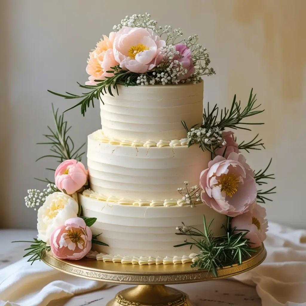 Vintage Cake with buttercream and seasonal flowers