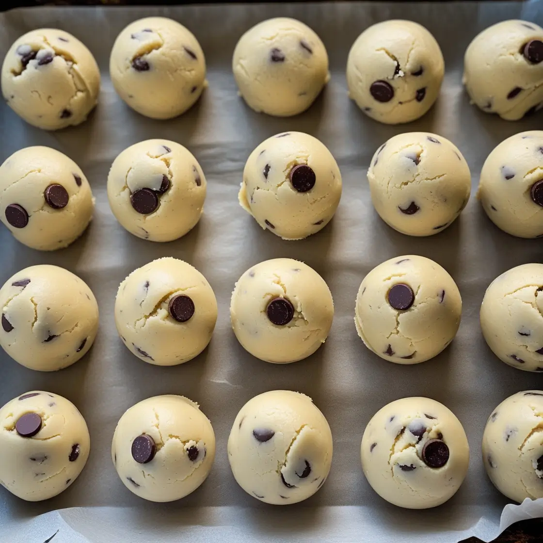 Baking Chick-fil-A Cookies Scooped cookie dough on baking sheet