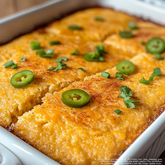 Freshly Baked Jiffy Mexican Cornbread Freshly baked Jiffy Mexican Cornbread in a baking dish