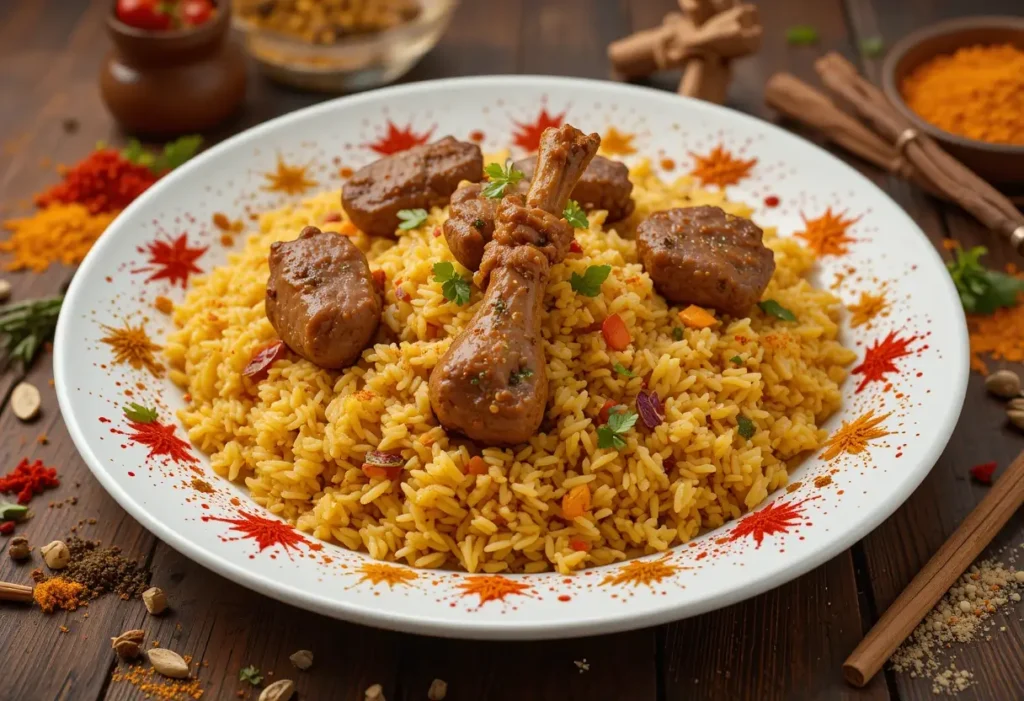 Traditional mandy rice with lamb and spices