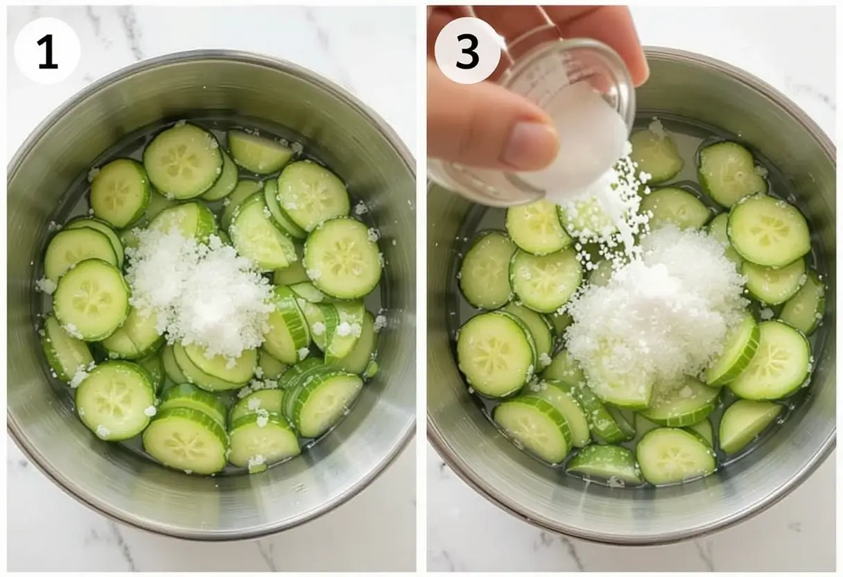 Salting cucumbers for Din Tai Fung cucumber salad.