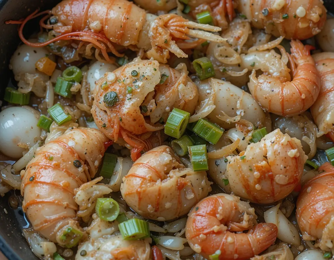 Crawfish tails sautéed with garlic, green onions, and Cajun spices.