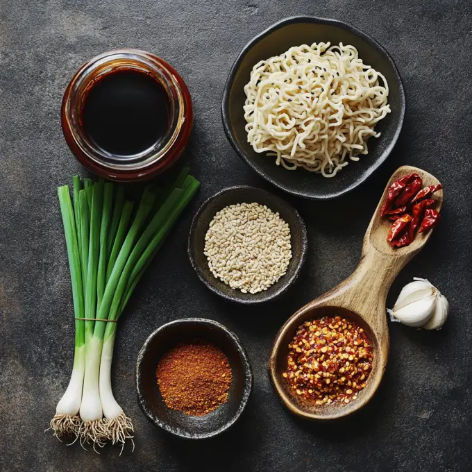 Essential Ingredients for Buldak Ramen Key ingredients for a homemade Buldak Ramen recipe