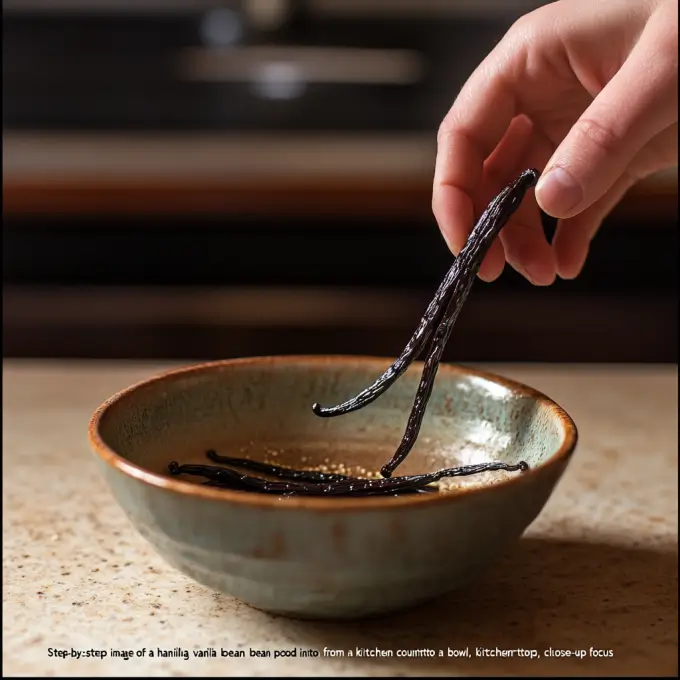 Scraping Vanilla Beans for Paste Scraping vanilla seeds from a bean pod for vanilla paste