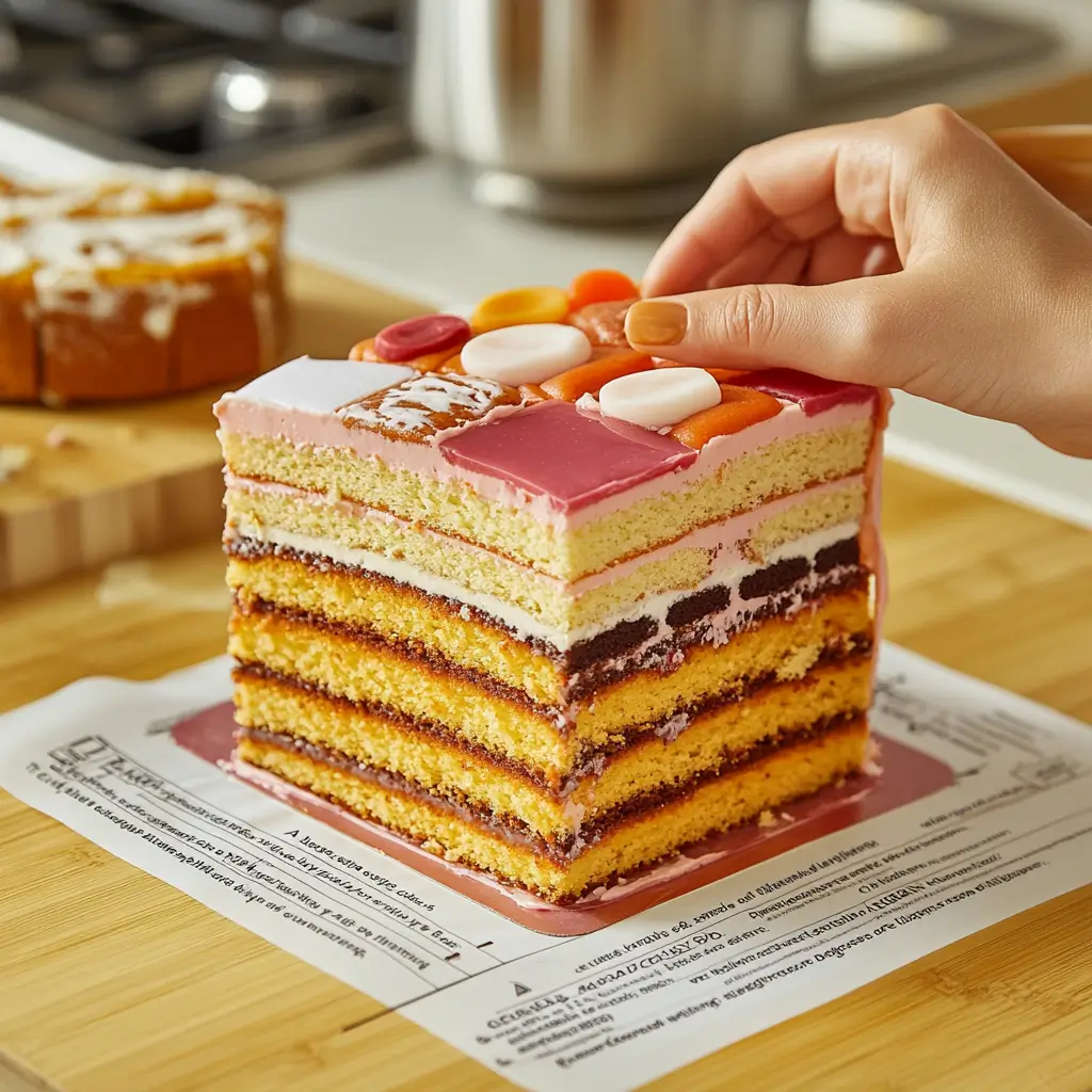 Assembling Bento Cake Layers Assembling a bento cake with layers of cake and frosting.