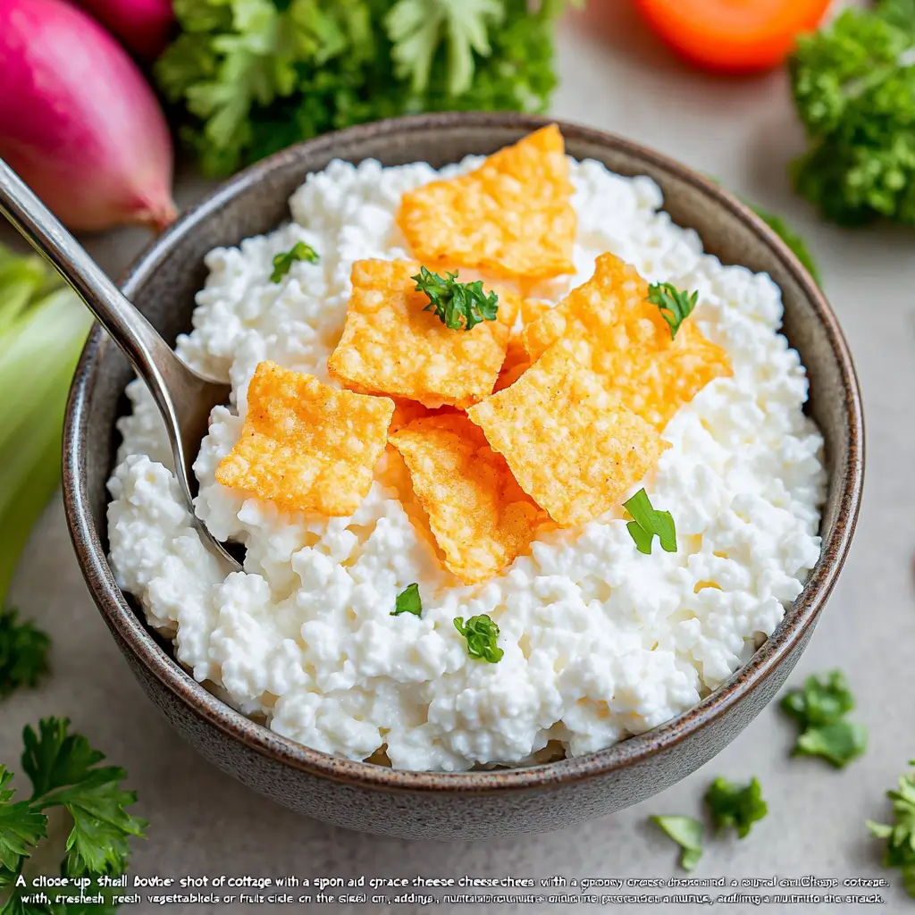 Healthy Cottage Cheese Chips Healthy cottage cheese with crispy chips and fresh veggies.