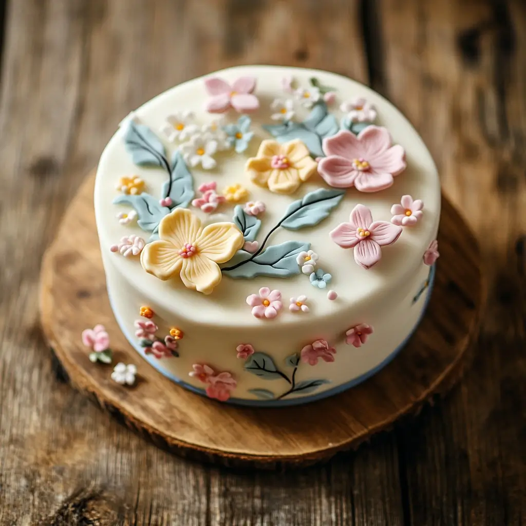 Colorful bento cake with vibrant edible flowers and intricate designs.