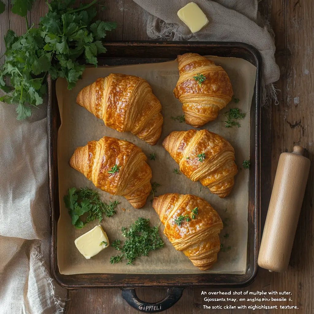 Baking Gipfeli Croissants Baking tray with freshly shaped Gipfeli croissants