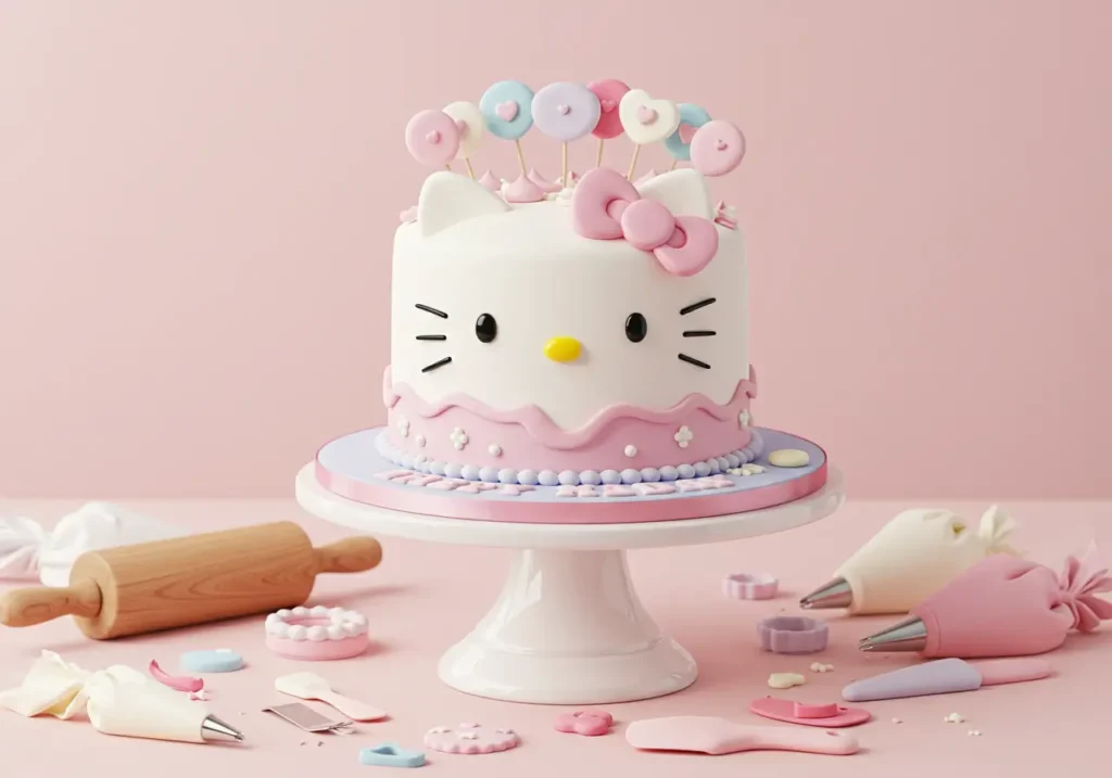 Beautiful Hello Kitty cake on a cake stand