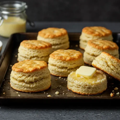 Biscuits served with eggs on breakfast plate