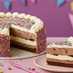 Baskin Robbins Ice Cream Cake with vibrant ice cream layers and colorful decorations.
