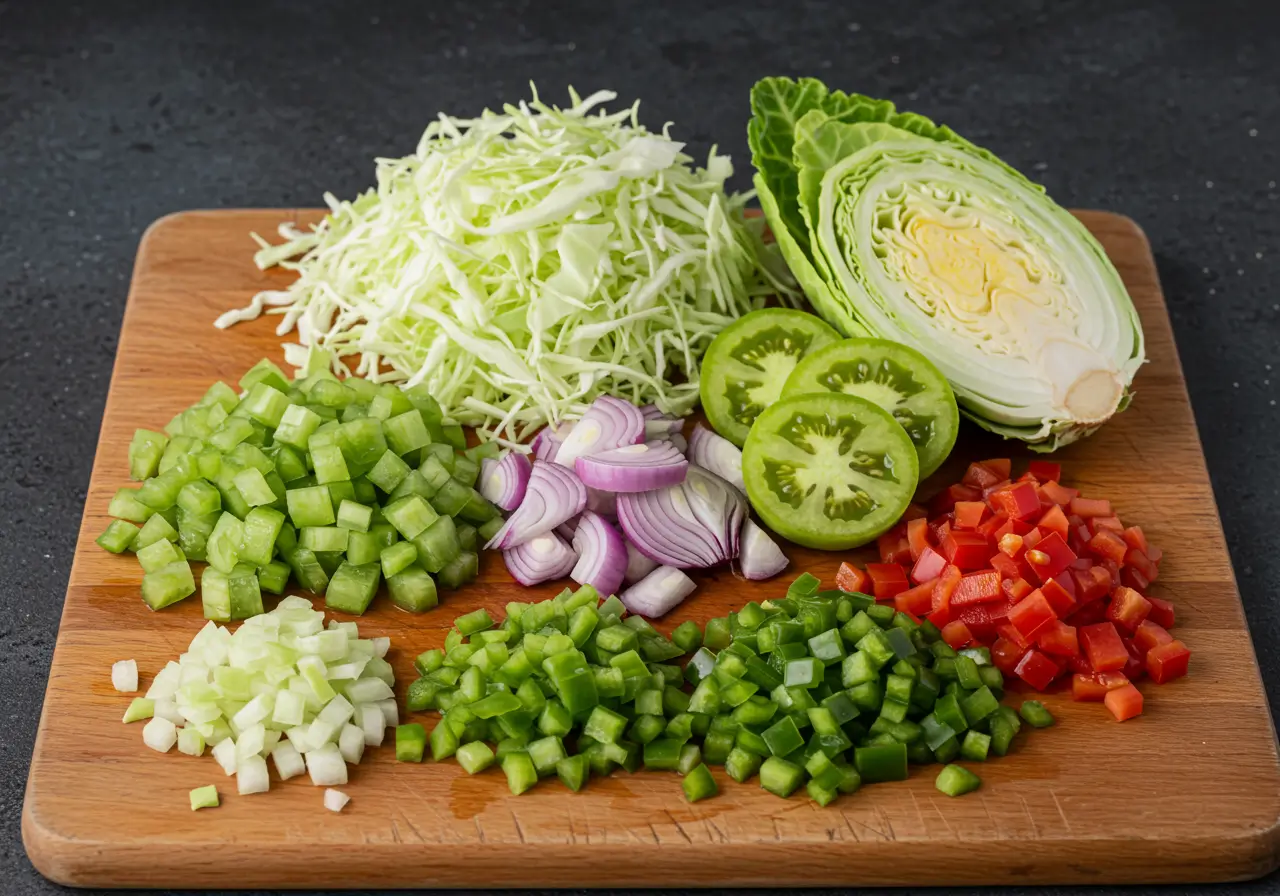 Prep for Chow Chow Ingredients Chopped vegetables for making Chow Chow recipe
