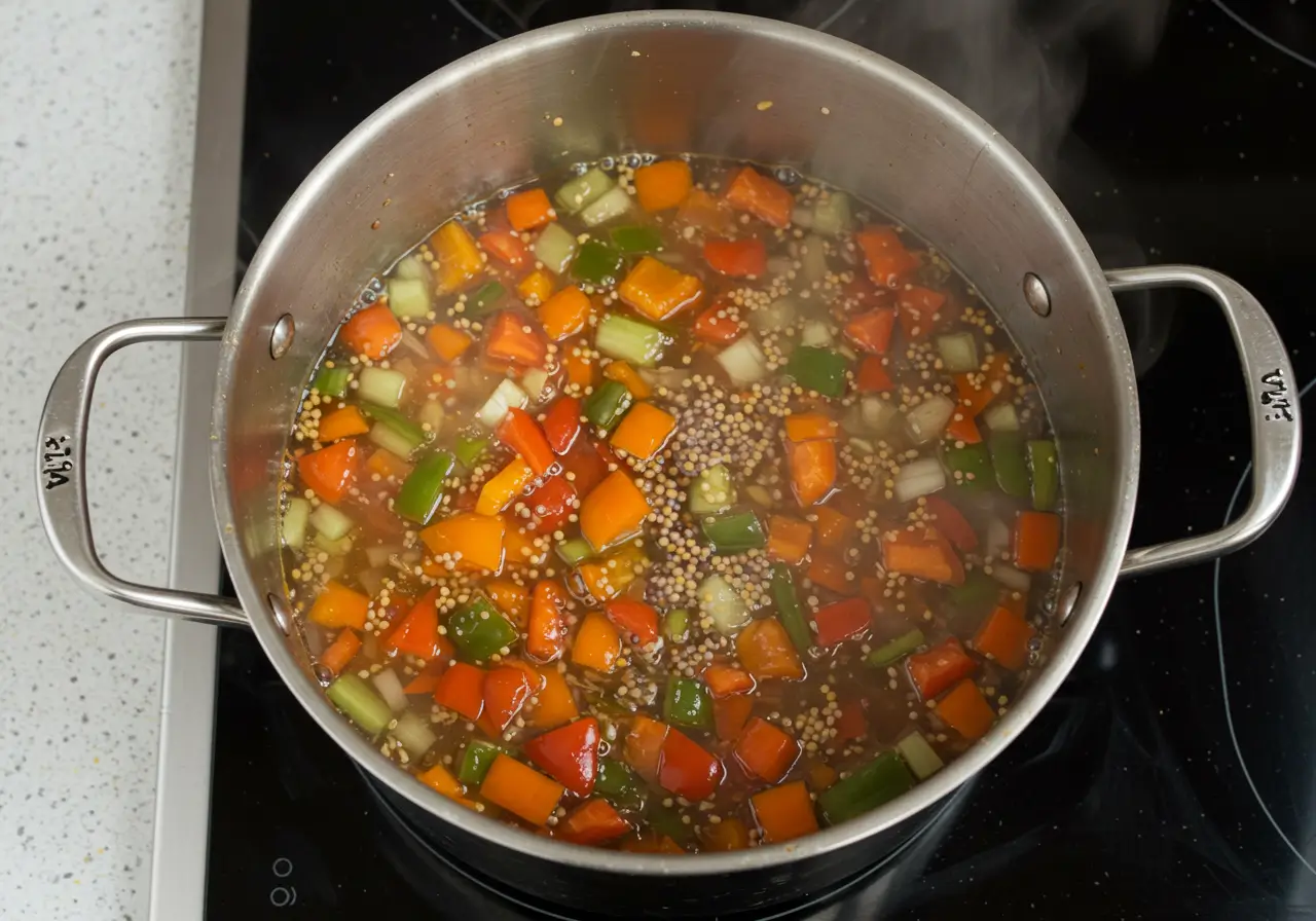 Simmering Chow Chow on Stovetop Chow Chow cooking in a pot