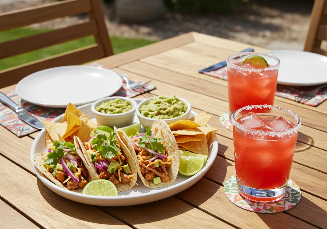 Strawberry Margarita with Taco Pairing Tacos, guacamole, and strawberry margarita pairing