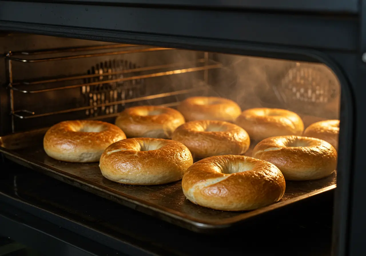 Protein bagels baking in the oven Protein bagels baking in the oven
