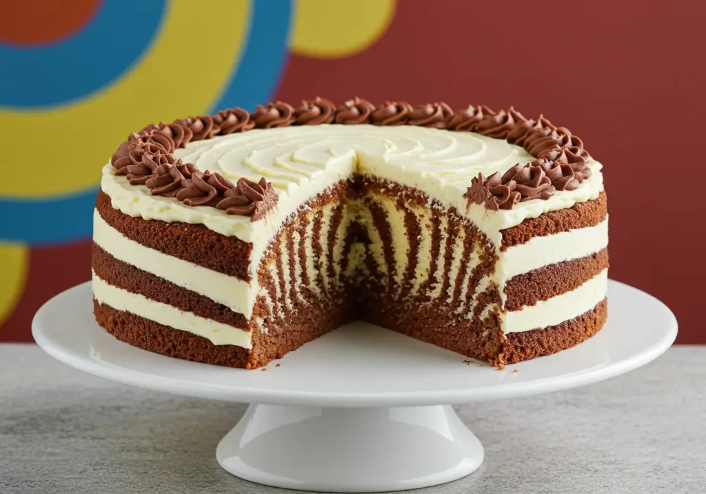 Delicious zebra cakes with alternating chocolate and vanilla stripes