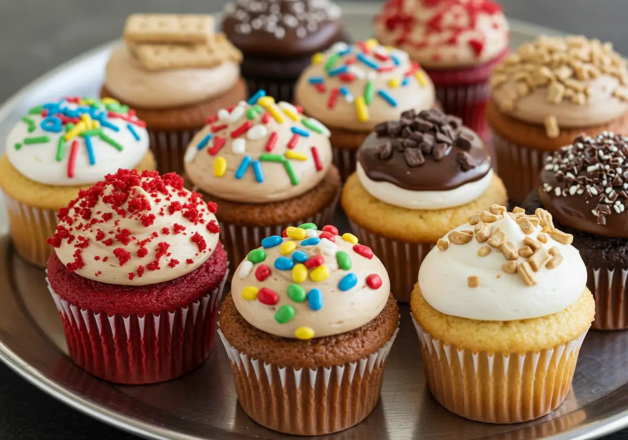 Variety of Baked by Melissa Mini Cupcakes Platter of Baked by Melissa mini cupcakes in various flavors.