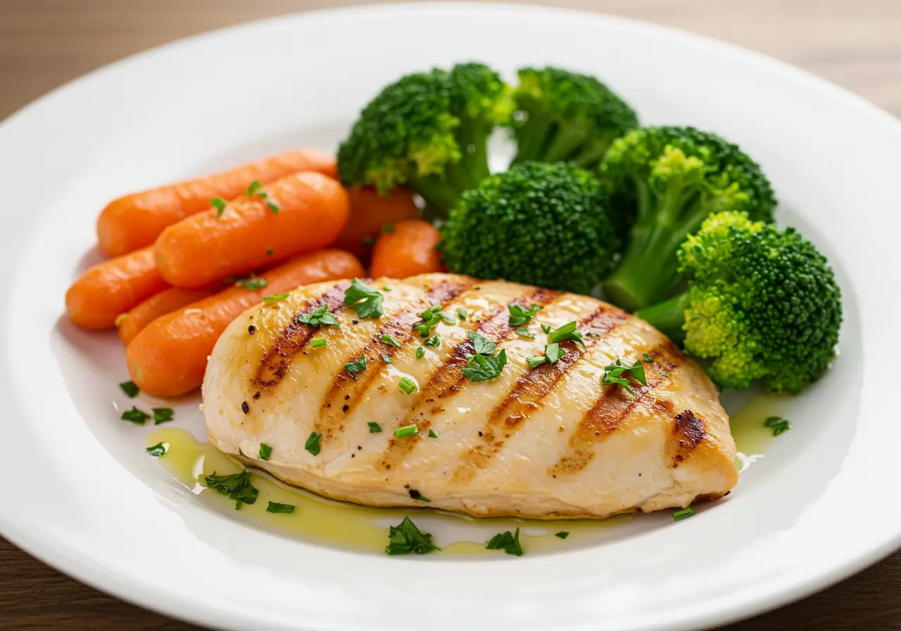 Low Histamine Grilled Chicken with Steamed Veggies Grilled chicken with steamed vegetables for a low histamine dinner