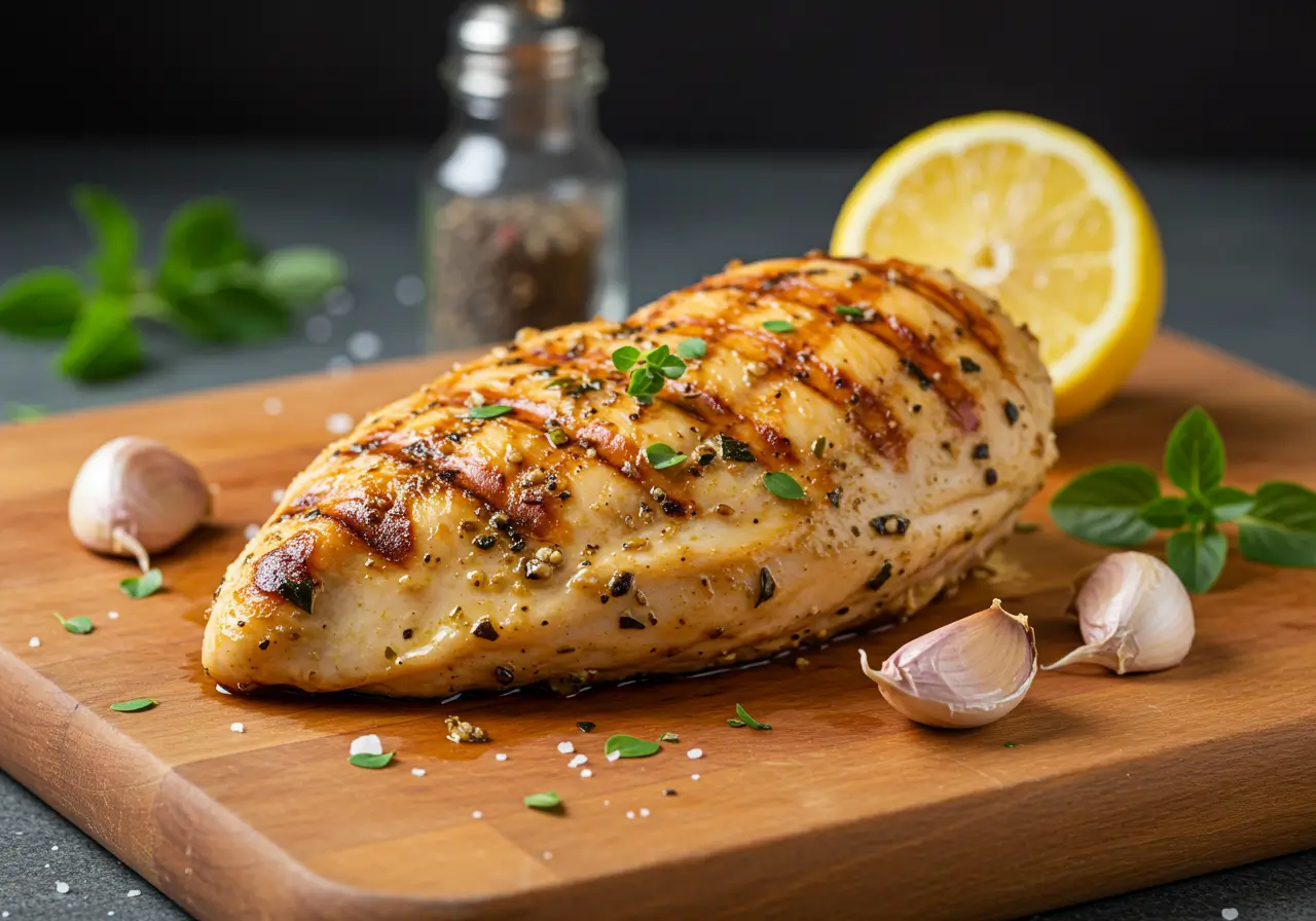 Low sodium chicken breast grilled with fresh herbs and lemon