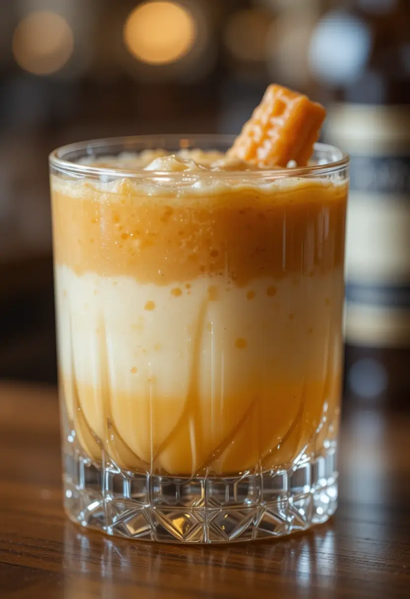 Layered Buttery Nipple cocktail in a clear shot glass
