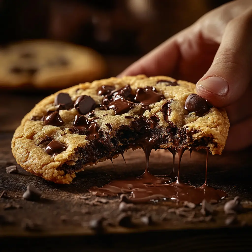 Gooey Crumbl Cookie Texture Gooey Crumbl chocolate chip cookie being pulled apart