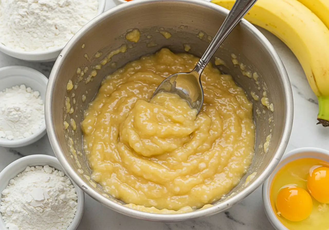 Mashed Bananas for Waffle Batter Mashing ripe bananas for banana waffle batter.