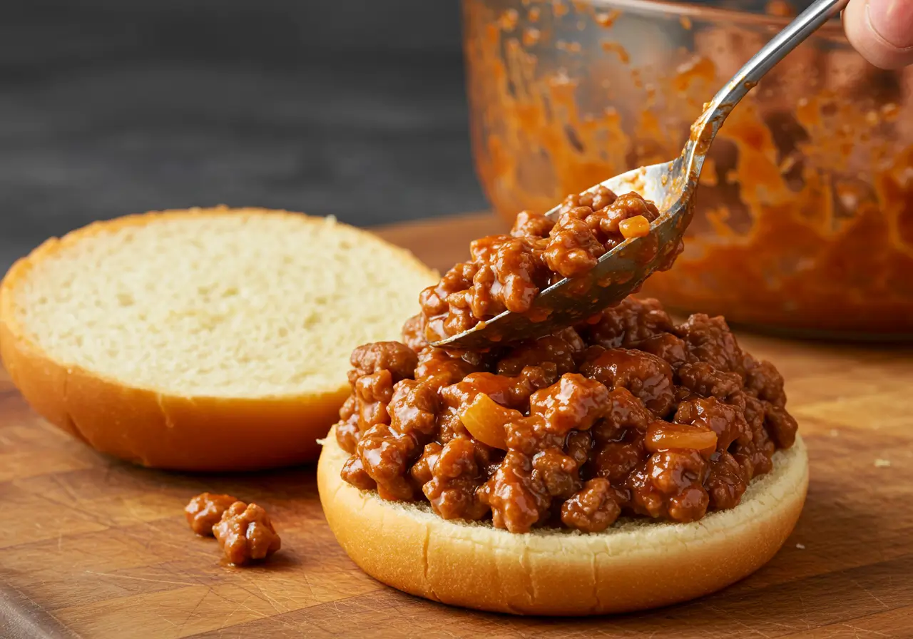 Assembling the Easy Sloppy Joe Sandwich Assembling the sloppy joe sandwich with 3 ingredients.