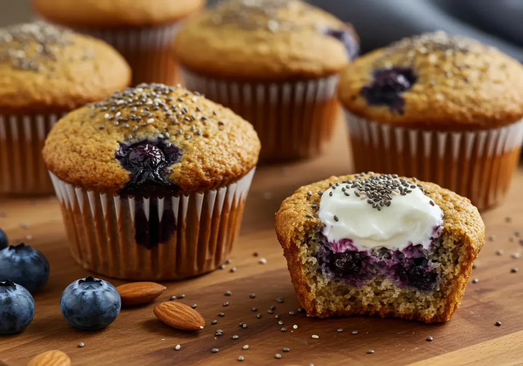 Freshly baked protein muffin recipe with healthy ingredients.