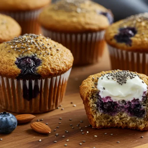 Freshly baked protein muffin recipe with healthy ingredients.