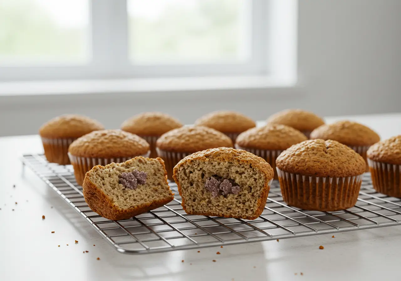 Cooling Protein Muffins Cooling protein muffins on a wire rack.