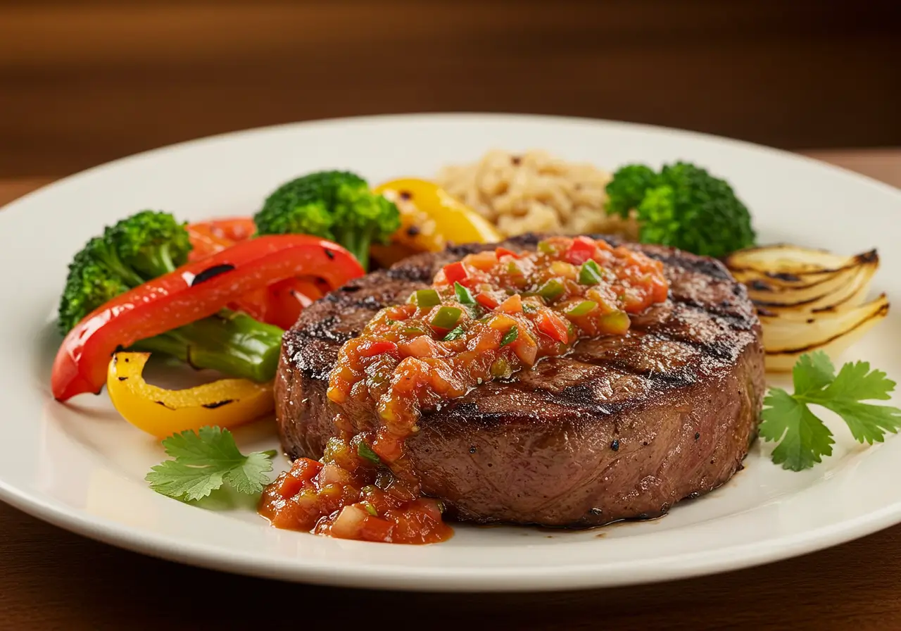 Grilled Steak with Salsa Macha Salsa Macha topping on grilled steak