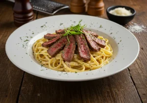 Steak pasta recipes with creamy sauce and tender steak strips