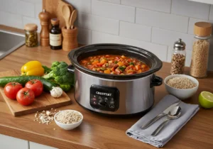 High Protein Crock Pot Recipes stew with vegetables and grains