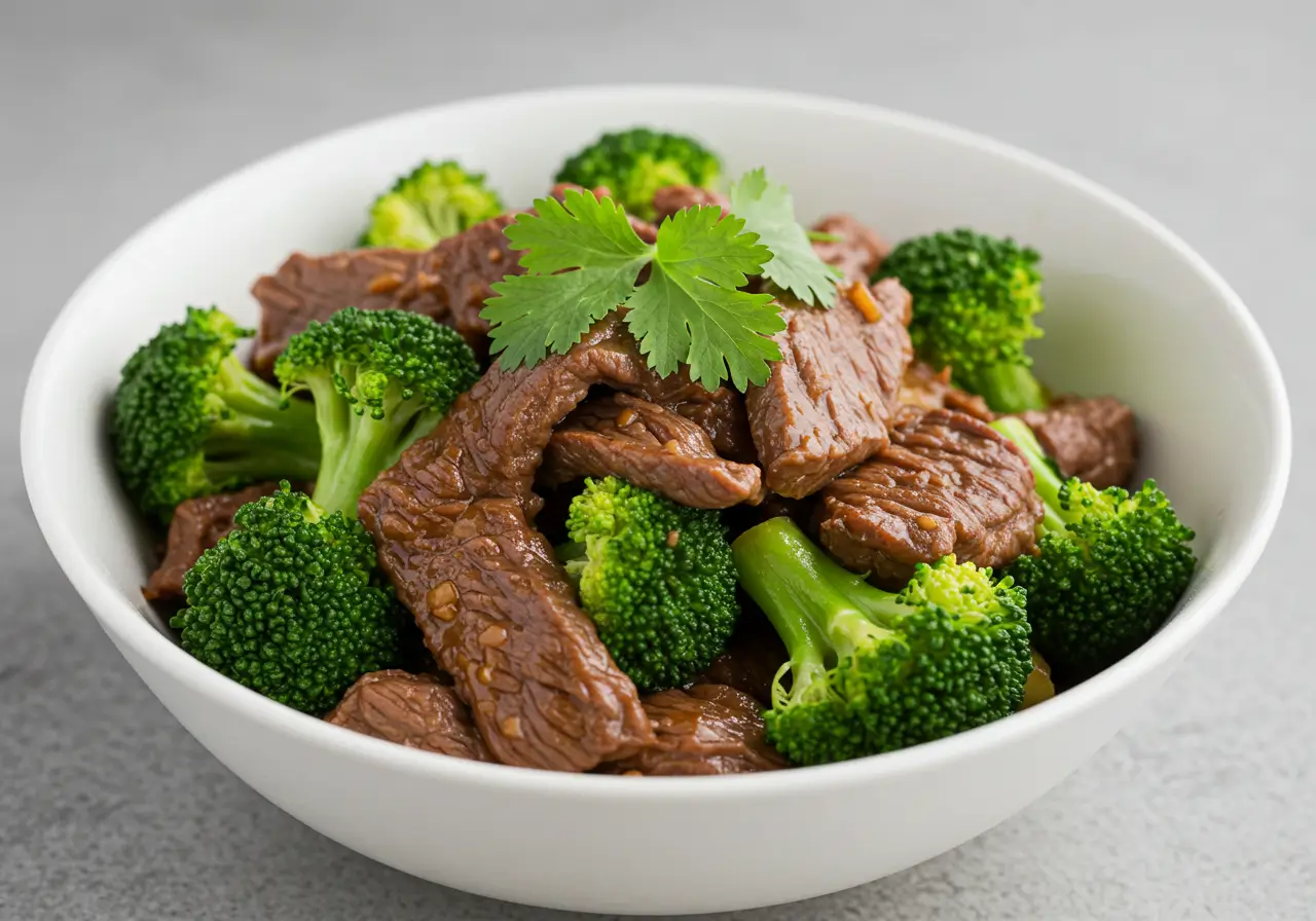 Slow-cooked beef and broccoli in a crock pot