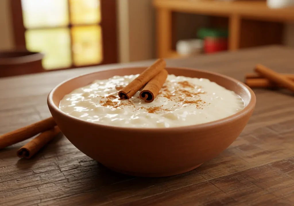 Traditional Mexican arroz con leche recipe garnished with cinnamon